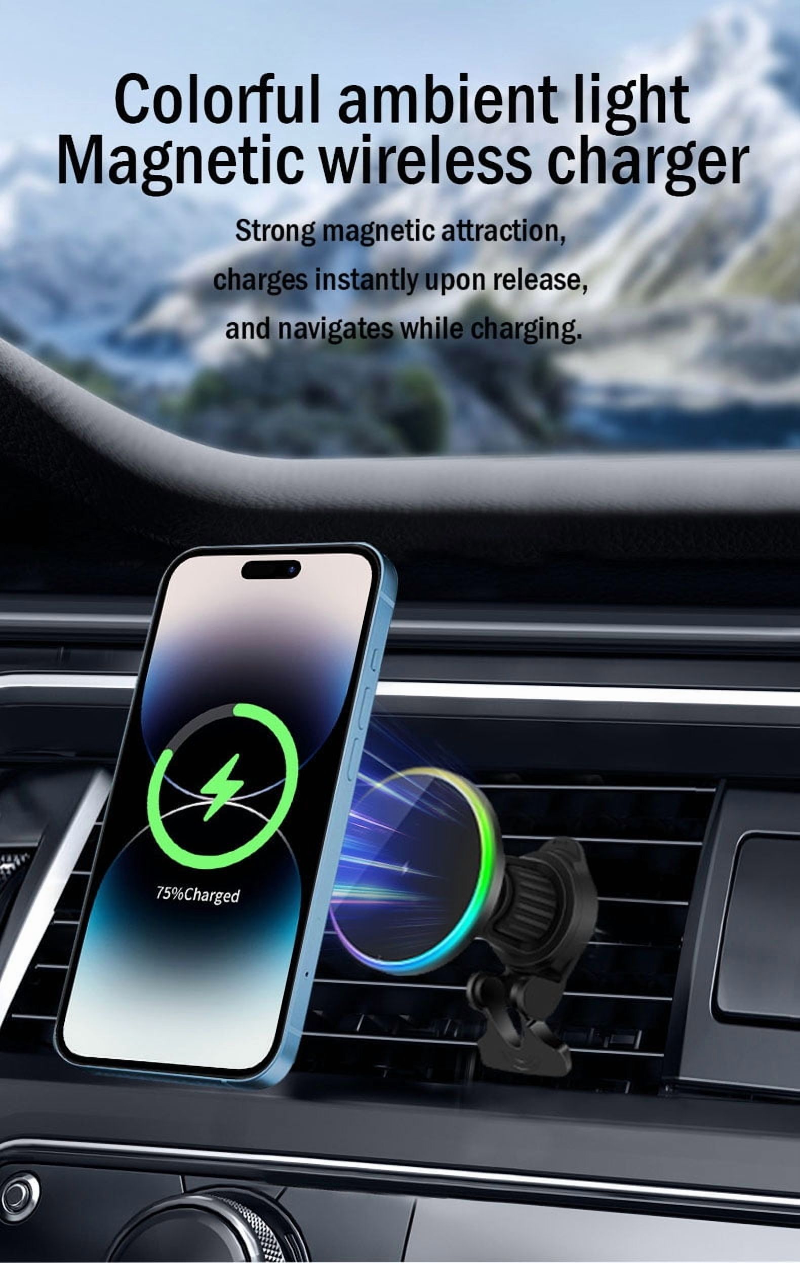 Car mounted magnetic phone holder wireless charger suitable for MagSafe air outlet navigation,Black ,OJD-121