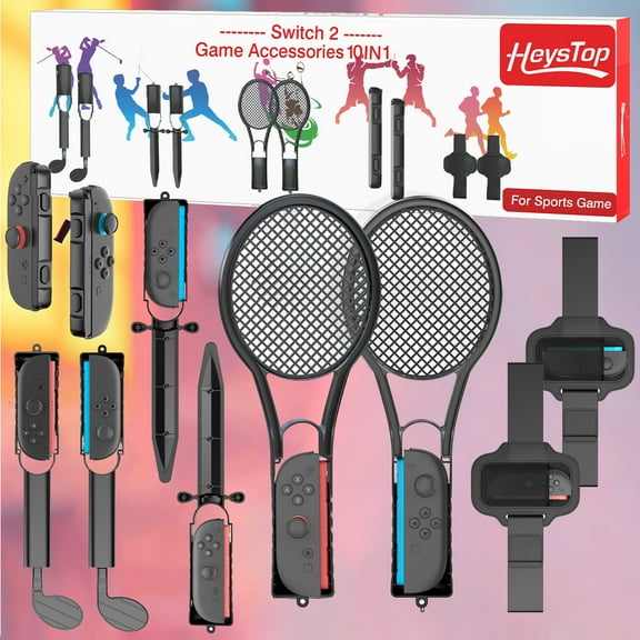 HEYSTOP 10 IN 1 Game Accessories for Switch 2 Sports Game - Ultimate Gaming Enhancement Kit for Switch 2 Players (Tennis, Golf, Sword, Boxing & More)