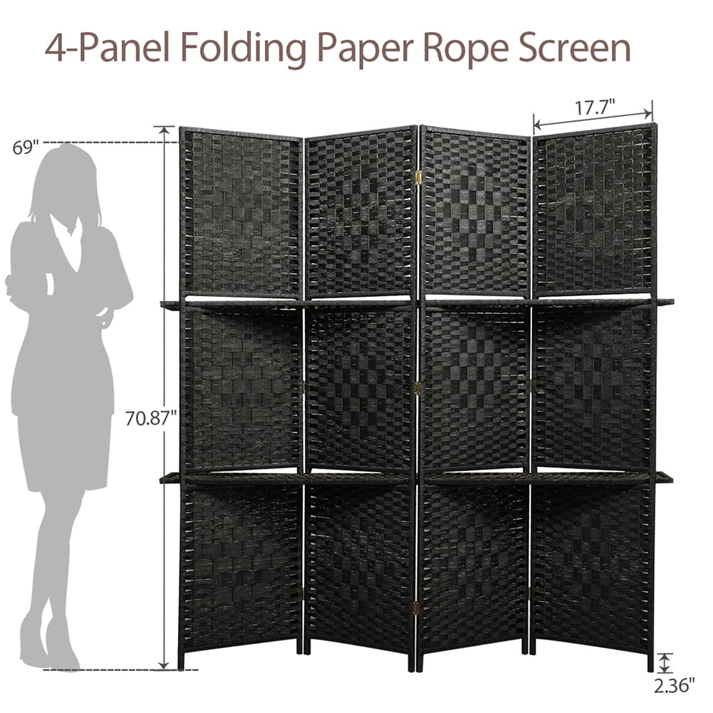 Kadyn 4 Panel Office Divider with 3 Clever Shelves for Home, Outdoor/Indoor Wall Divider and Folding Privacy Screens for Office, Black Kadyn 4 Panel Office Divider with 3 Clever Shelves for Home, Outdoor/Indoor Wall Divider and Folding Privacy Screens for Office, Black