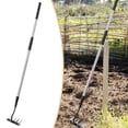 thumbnail image 1 of Rastrillo de jardín para aflojar tierra, herramienta ergonómica de acero al manganeso reforzado, extractor de malezas con mango largo desmontable 5 dientes, 1 of 8