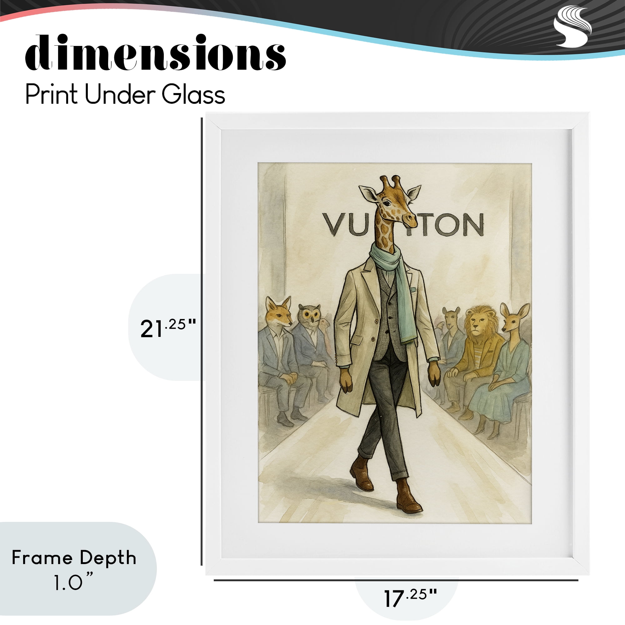 Stupell Industries Fashion Runway Giraffe White Framed Print Under Glass, design by Grotto Studios