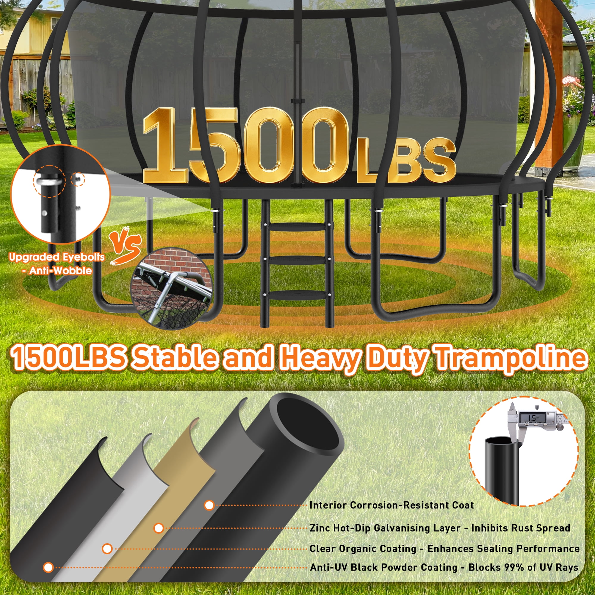 WOWLAND 16FT Trampoline for Adults and Kids 1500LBS Weight Capacity, Heavy Duty Outdoor Trampolines with Enclosure Net and Wind Stakes, Kids Trampoline with Basketball Hoop and Lights, Birthday Gift