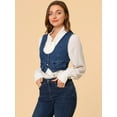 thumbnail image 4 of DARING DIVA Women's Denim Button Up Jean Crop Racerback Vest Jacket S Dark Blue, 4 of 6