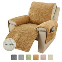 Yumcute Palm Leaves Velvet Plush Quilted Recliner Chair Cover Anti-Slip Super Soft Furniture Protector with Elastic Straps for Kids, Dogs, Pets Khaki 24in