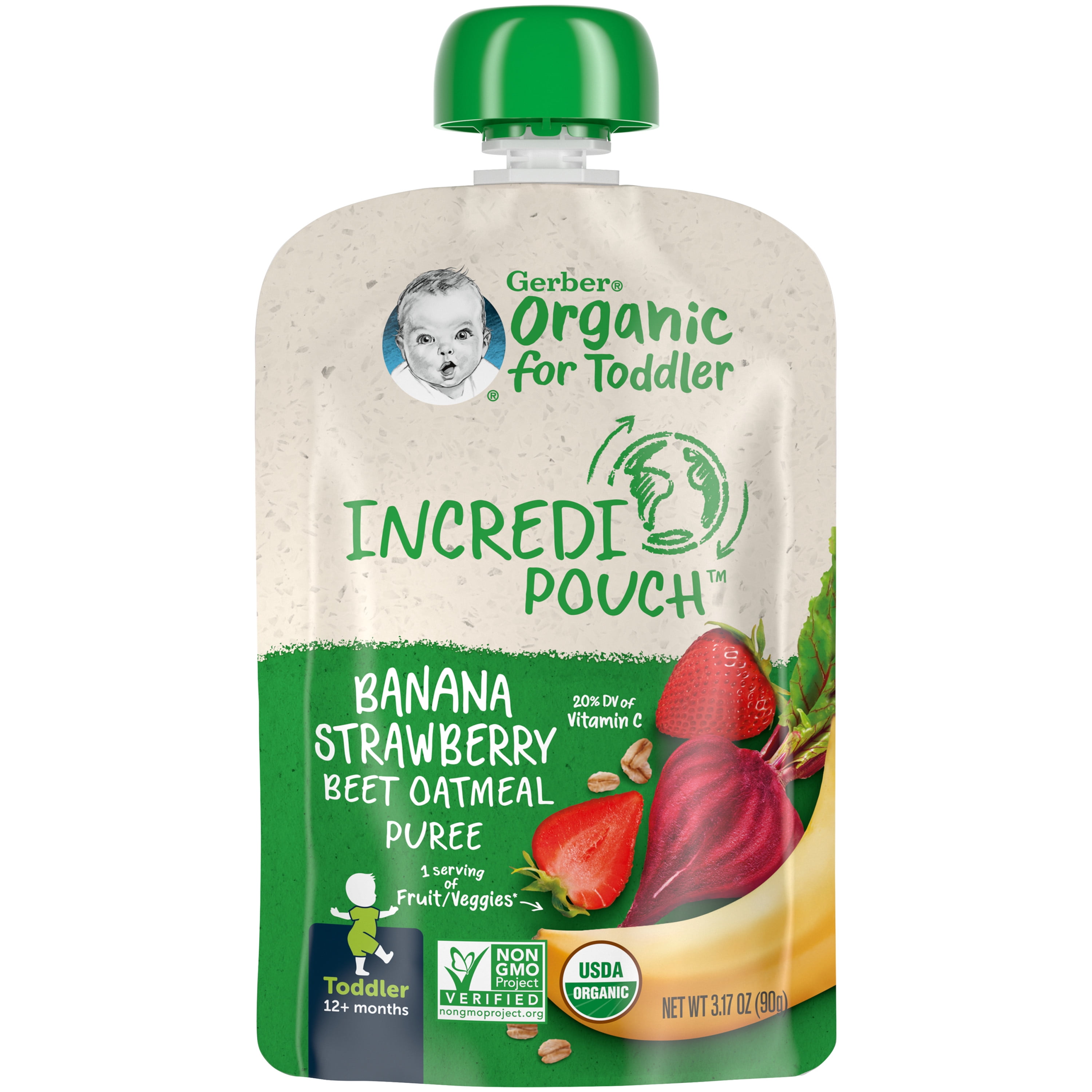 Gerber Organic for Toddler IncrediPouch, Banana Strawberry Beet Oatmeal, 3.17 oz Pouch