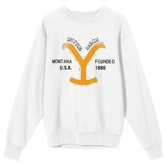 Yellowstone Dutton Ranch Y Logo Crew Neck Long Sleeve White Adult Sweatshirt-3XL