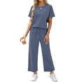 thumbnail image 4 of Fantaslook 2 Piece Sets for Women Casual Summer Travel Vacation Outfits Short Sleeve Tops Wide Leg Pants Lounge Sets, 4 of 9