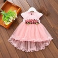 thumbnail image 7 of Kids Girls Dress Summer Short Sleeve Round Neck Mesh Splice Irregular Hemlines Flower Dress Cute Dresses for Girl, 7 of 7
