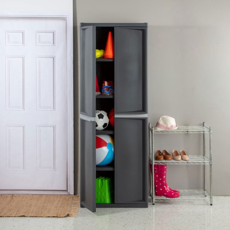 Sterilite 4-Shelf Storage Cabinet With Doors, 2-Pack – Adjustable Gray Shelving Unit