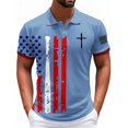 thumbnail image 2 of Men's Patriotic Graphic Print Casual Polo Shirt, Short Sleeve Independence Day Design with Moisture-Wicking Fabric for Daily Use ,Blue S, 2 of 5