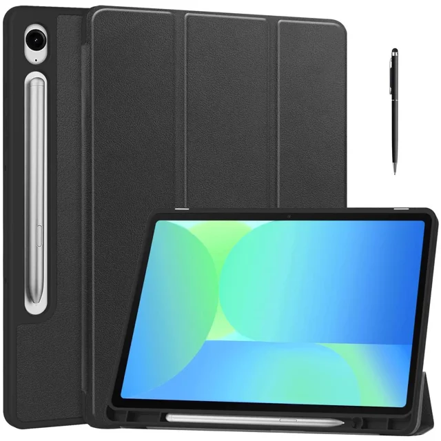 Case for Samsung Galaxy Tab S10 Lite / S10 FE / S9 FE 10.9 Inch, slim smart cover with lightweight hard shell protection. Designed for specific Samsung Galaxy Tab models, it features a multi-angle adjustable stand, built-in stylus pen holder, and compatibility with S Pen charging. Provides comprehensive protection against scratches, shocks, and drops. Includes a universal stylus pen for touch screens and writing, ideal for tablet users seeking a protective cover.