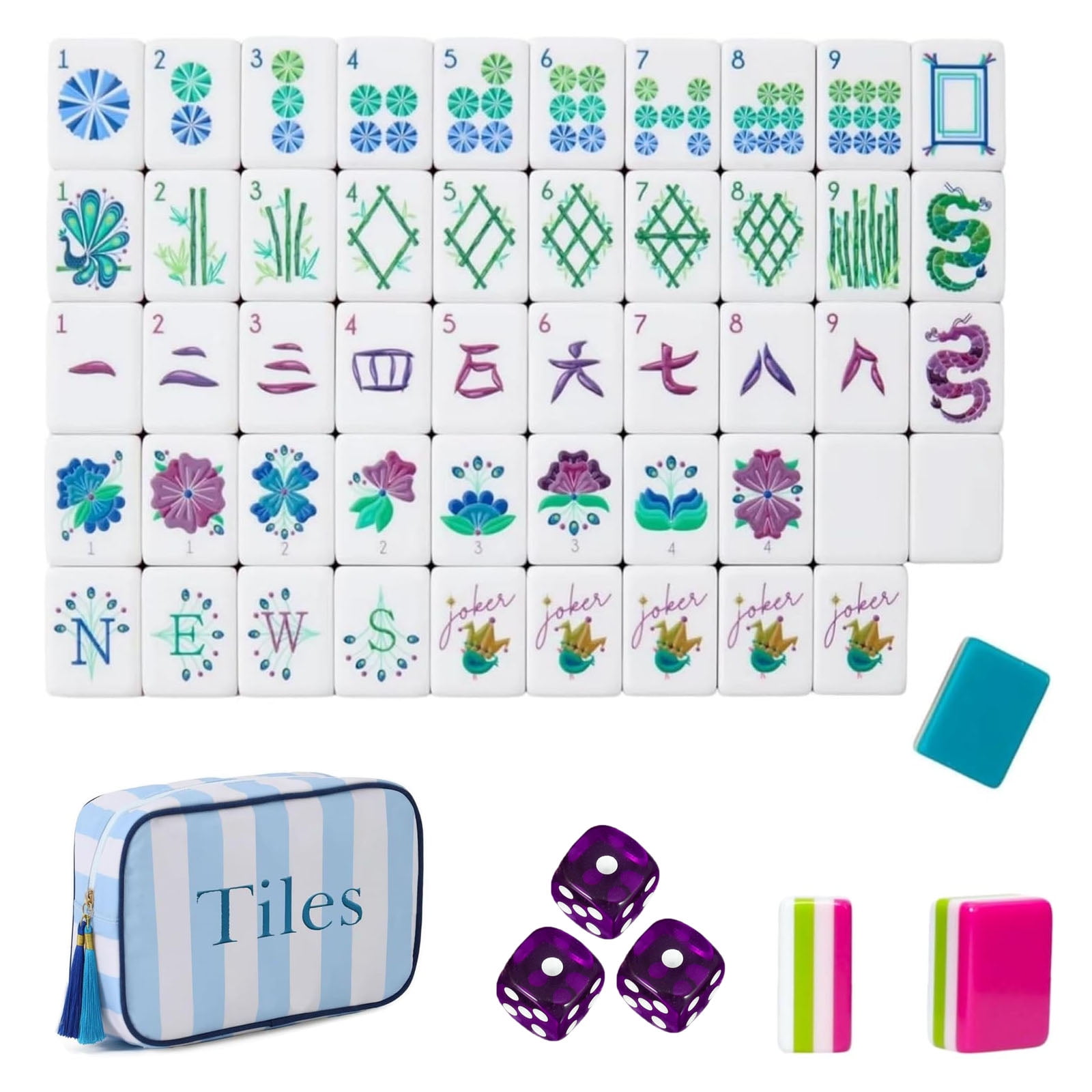 American Mahjong Tile Set - 4 Layer 160 Pcs Premium Acrylic American Set with Tile Bag Clear Engraved with Dice for Adults Portable Home Travel Social Gathering