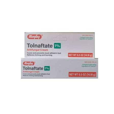 Rugby Tolnaftate 1% Antifungal Cream - Cures and Prevents Most Athlete's Foot - 0.5 oz