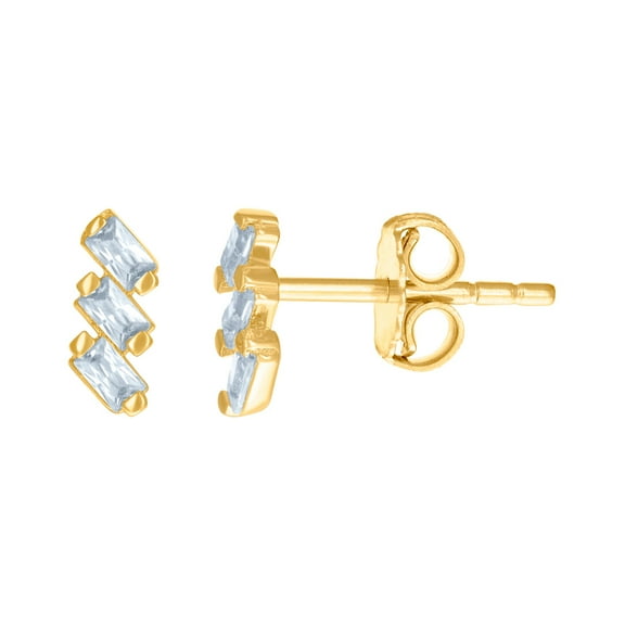 14k Yellow Gold Womens Baguette Cubic Zirconia Bar Fashion Stud Earrings 7.5x2.9mm Wide Stud Earring for Women