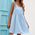 thumbnail image 5 of IROINNID Women's Sleeveless Solid Color Sundress Summer New Casual Bandage Doll Cotton And Linen Dress Round Neckline Knee-Length Dress, 5 of 9