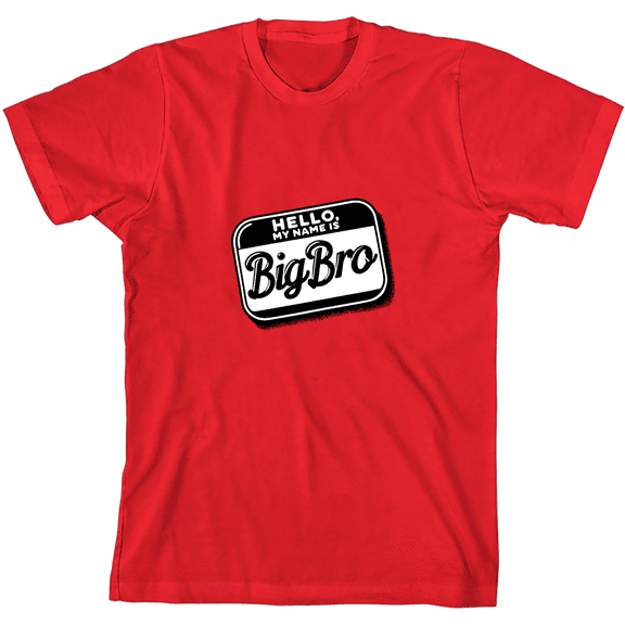 Big Bro Name Tag Boy's Red Crew Neck Short Sleeve Tee-Medium