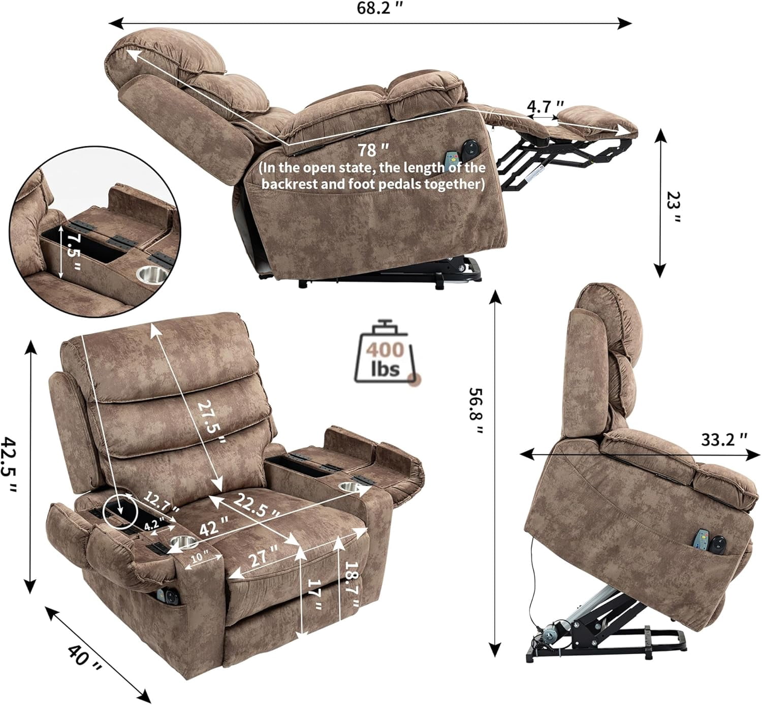 Oversized Extra Wide Power Lift Recliner Chair for Big Tall Man, Heavy Duty Recliners with Heat and Massage