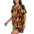 thumbnail image 2 of Kdxio Autumn With Leaves Print Pajamas Sets for Women Short-Sleeved Pjs with Lounge Shorts Two Piece Sleepwear S-4XL, 2 of 5