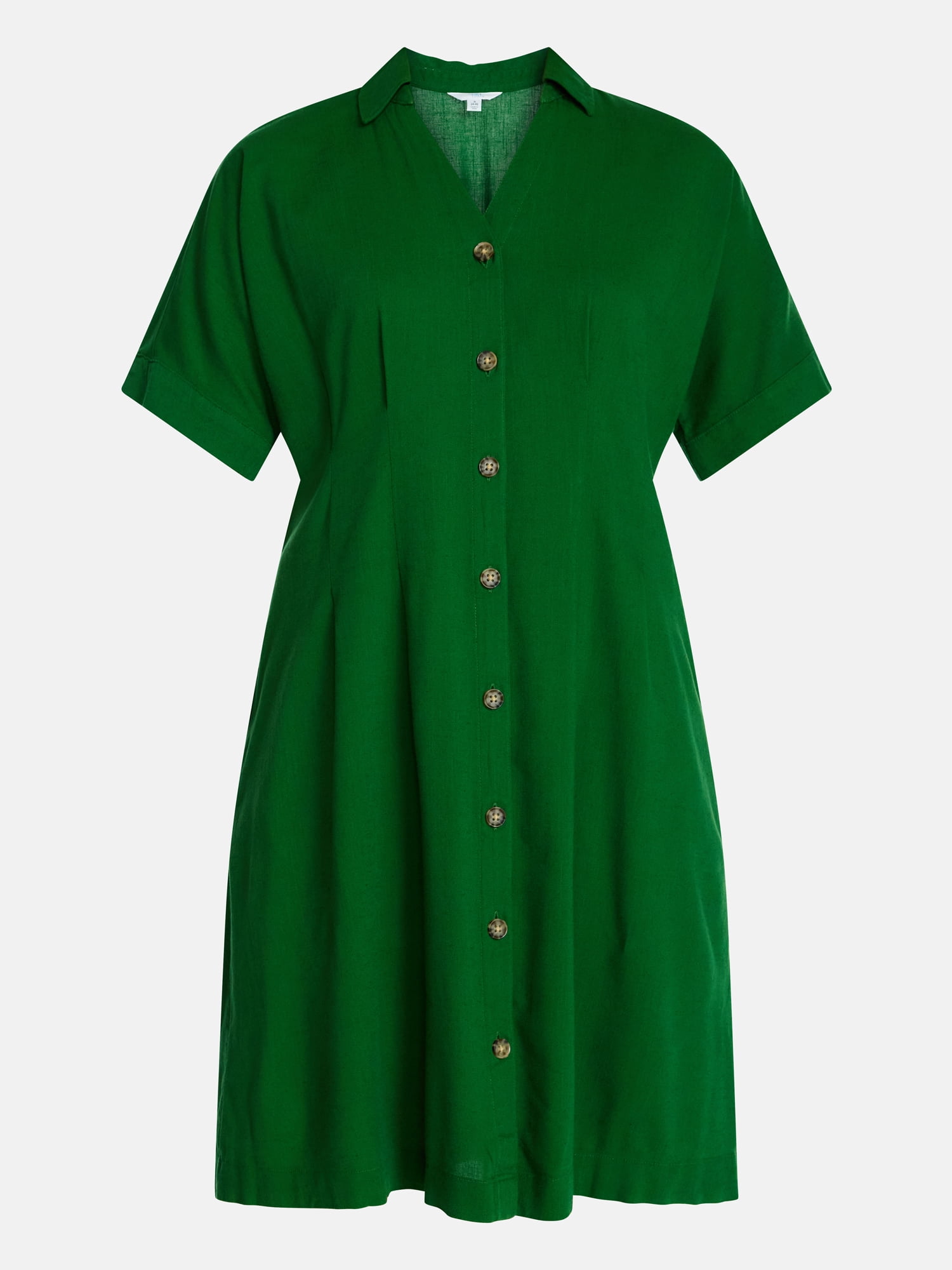 Time and Tru Women's Linen Pleated Waist Fit And Flare Mini Shirt Dress, Sizes XS-XXXL