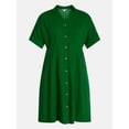 thumbnail image 6 of Time and Tru Women's Pleated Waist Fit and Flare Mini Shirt Dress, Sizes XS-XXXL, 6 of 6