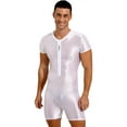 thumbnail image 4 of Haitryli Mens Zipper Front Workout Bodysuit Glossy Silky Compression Muscle Shaper Biketard Unitard White M, 4 of 7