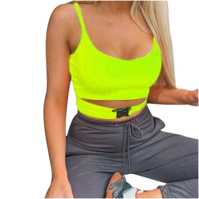 Pompotops Fashion Women Sleeveless Solid Color Hollow out Backless Vest Short Tank Tops