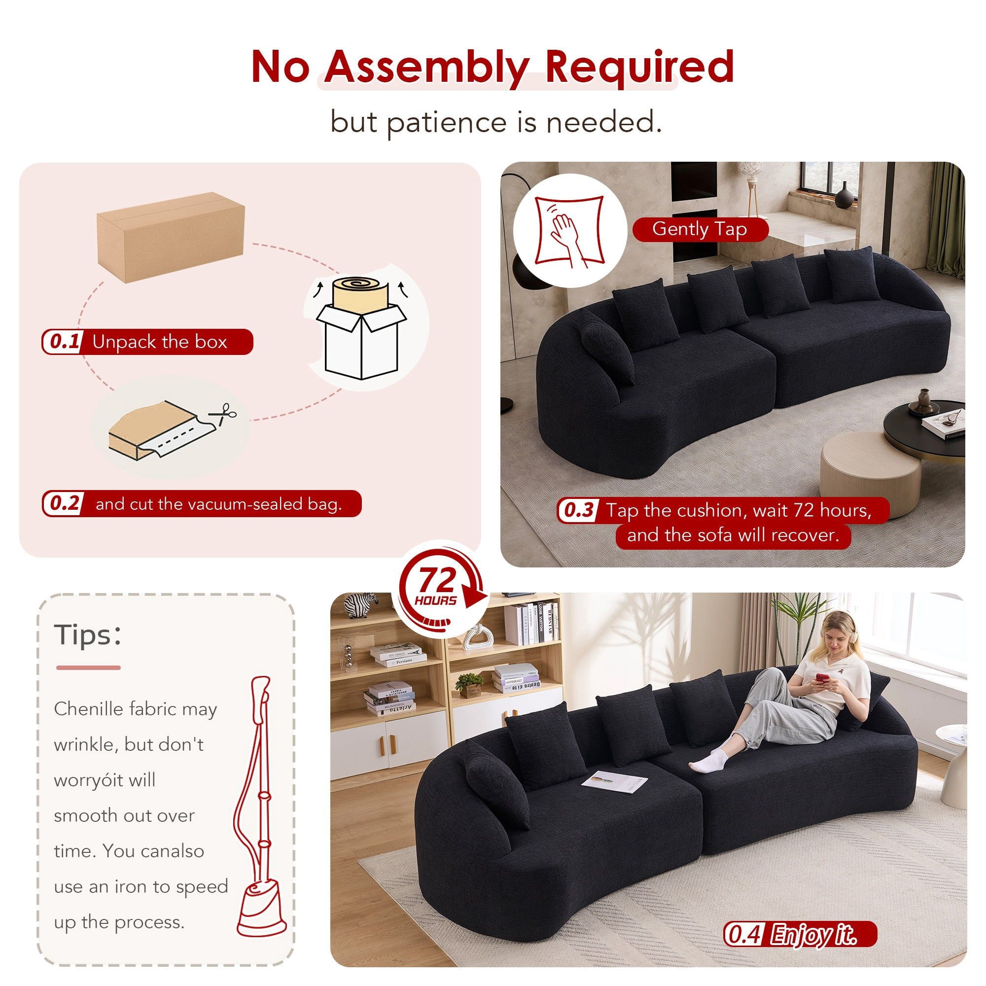 Sailvan 110" Curved Modular Sectional Sofa, High-Density Chenille Sleeper Couch for Living Room