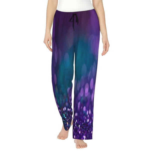 Balery Purple and Green Glitter Pantalones de pijama para mujer, pijamas ultraligeros, pantalones de estar por casa-Large