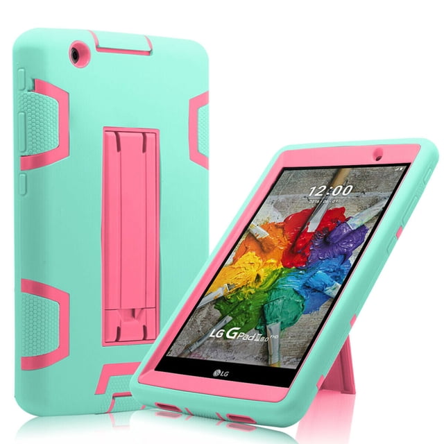 Mignova for LG G Pad III 3/Gpad X 8.0Case,Hybrid Shockproof Rugged Anti-Impact Drop Protection Cover Built with Kickstand Compatible with LG G Pad III 3 8.0/LG Gpad X 8.0 Tablet(Mint Green+Pink)
