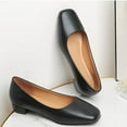 thumbnail image 6 of hopeusnice Women's Low Heel Square Toe Flats Comfortable Slip On Shoes PU Leather Block Heel Dress Shoes for Work Office Wedding Party Black 39, 6 of 9