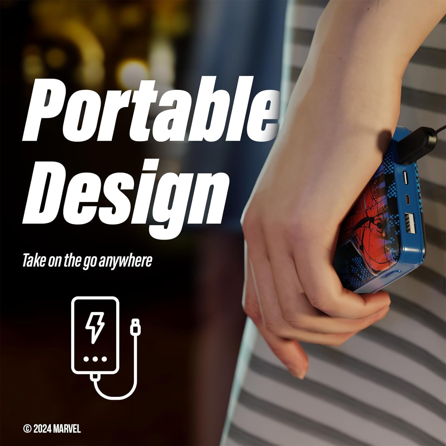 Marvel Spider-Man 10,000mAh Power Bank, Portable Charger with USB Port, Compatible with Most Devices