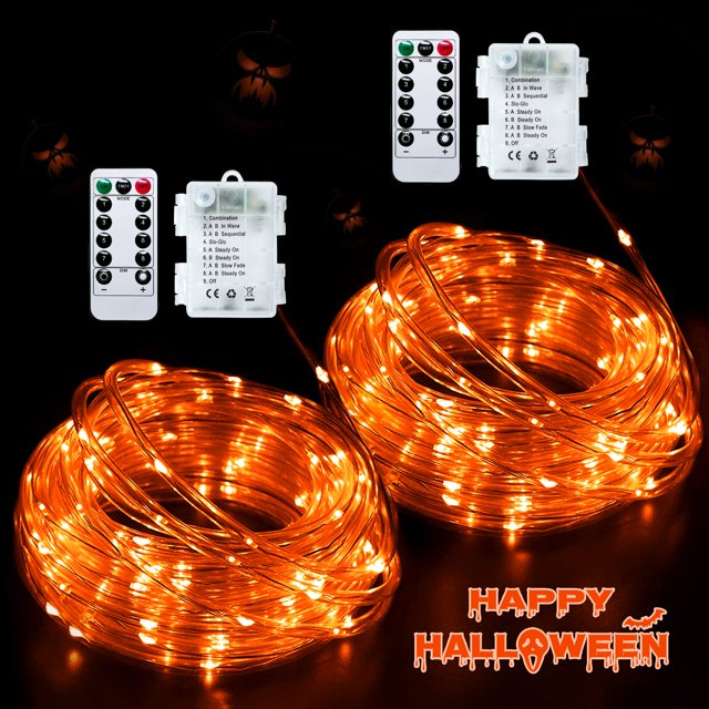 Luces tipo cuerda JMEXSUSS, naranja, 10 m, 100 LED, funciona con pilas