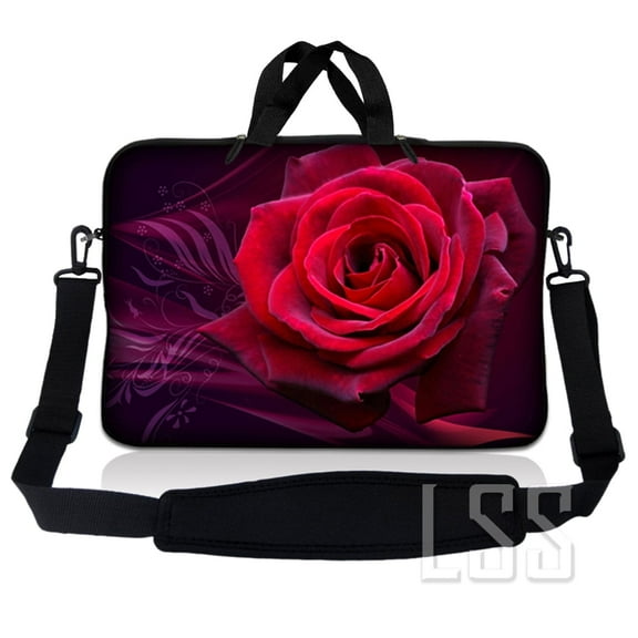 LSS 15-15.6 inch Laptop Sleeve Bag with Handle and Adjustable Strap - Pink Rose Floral Flower
