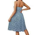 thumbnail image 5 of Summer Cotton Sundresses for Women 2025 Built In Bra Sleeveless Spaghetti Strap Sundresses Floral Smocked Knee Length Ruffle Mini Dresses Blue L, 5 of 6