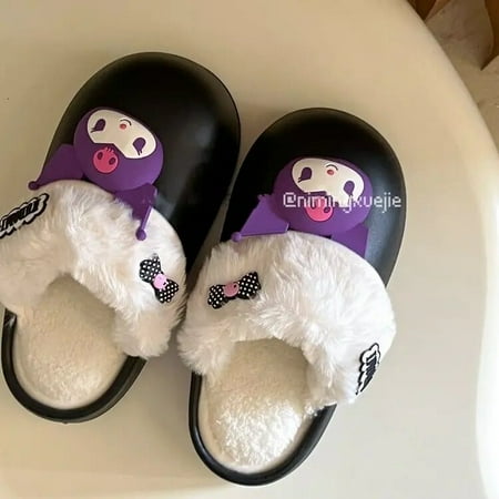 

Sanrio Hello Kitty Fashion Fuzzy Slippers Y2k Cartoon Melody Kuromi Outdoor Cute Plush Slippers Women Korean Style Sweet Shoes