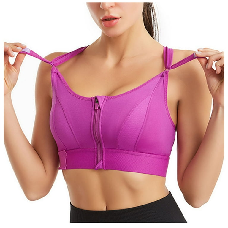 SELONE Womens Sports Bras No Underwire Padded Front Closure Clip Zip Front  Snap Zip Up Wireless Yoga Bras High Impact Sports Front Hook Close Cross
