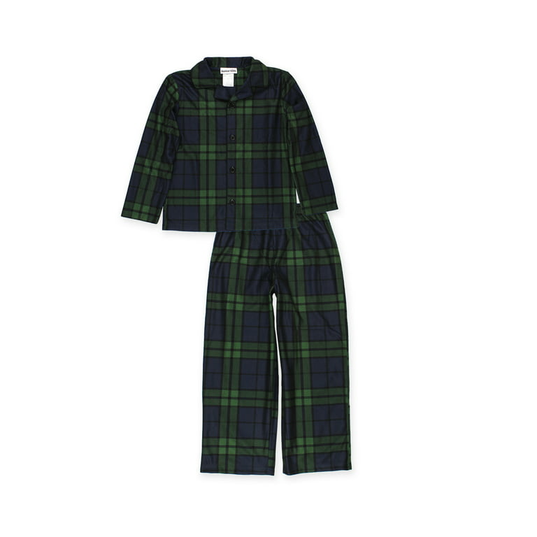 Holiday Green Plaid Coat Style Pajamas Set