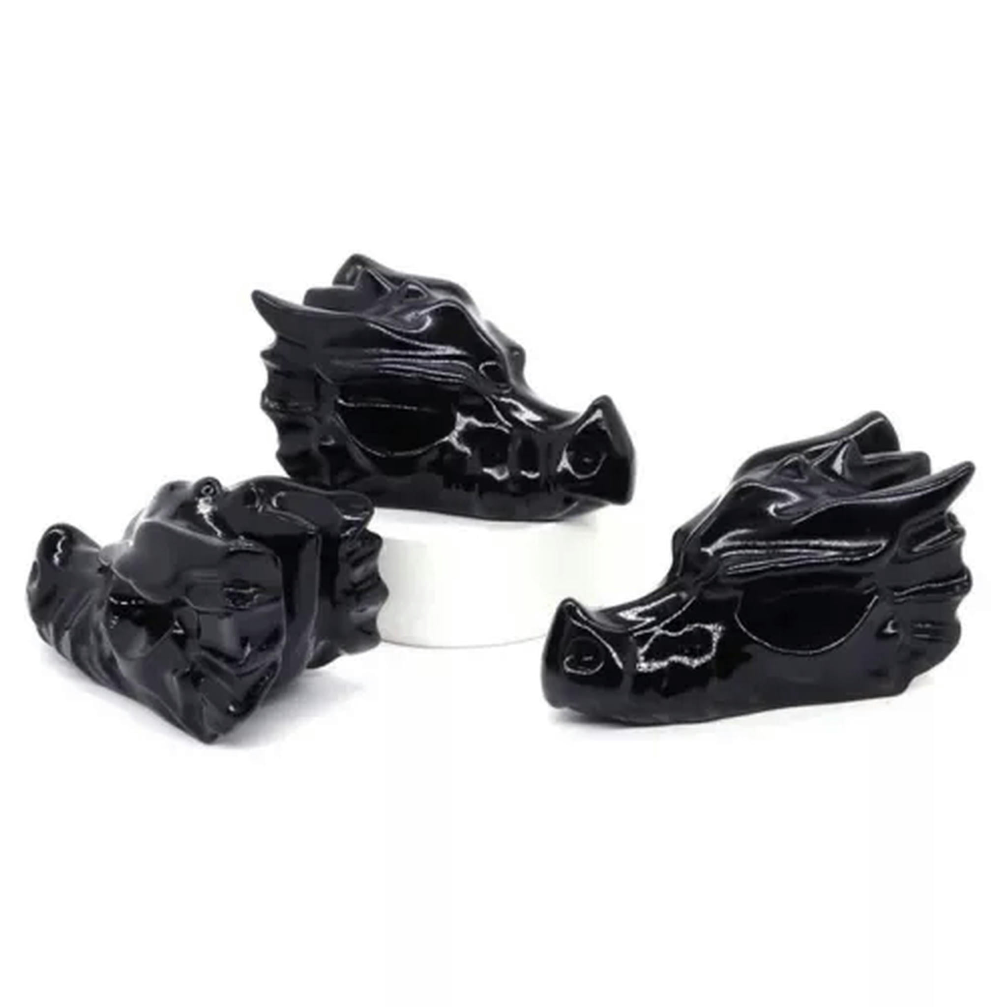 EOEMY 1.5’’ Natural Quartz Crystal Lifelike Dragon Head Skull Skeleton Figurine Gift-Black Obsidian Quartz-10Pcs