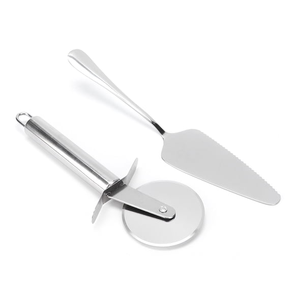 2 Piece Pizza Cutter and Spatula Set Stainless Steel Baking Utensils for Pizza, Cake, and Pastry