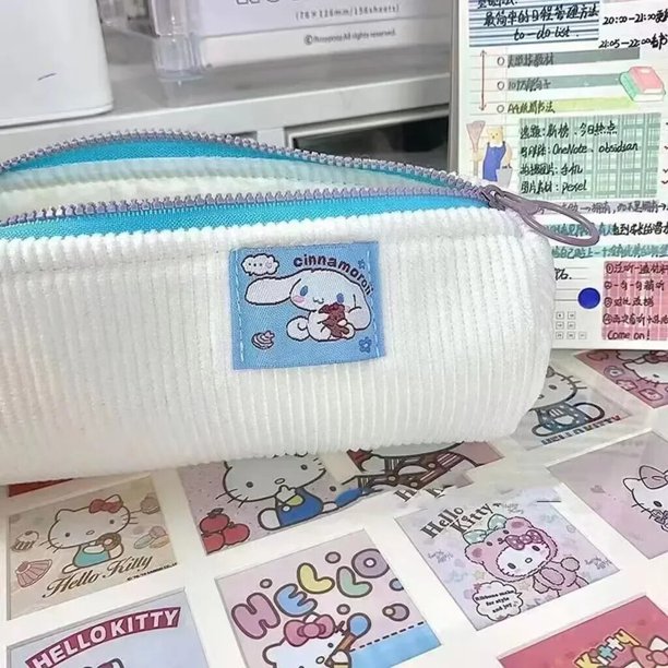 Estuche de lápices Kawaii Cinnamoroll, bolsa de almacenamiento de felpa Sanrio, Anime de dibujos animados, Hello Kitty, Kuromi, bolsa de maquillaje para estudiantes, regalo de cumpleaños para niñas