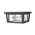 thumbnail image 4 of Z-Lite Seoul 3 Light Clear Glass Aluminum Outdoor Flush Mount in Bronze, 4 of 5