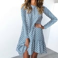 thumbnail image 1 of Vestido De Manga Larga, Estampado De Lunares, Suave, Elegante, Cuello Redondo, Ajuste Holgado, Dobladillo Con Volantes, Vestido Hasta La Rodilla Para Mujer Para Salir De Noche ANGGREK Azul M, 1 of 4