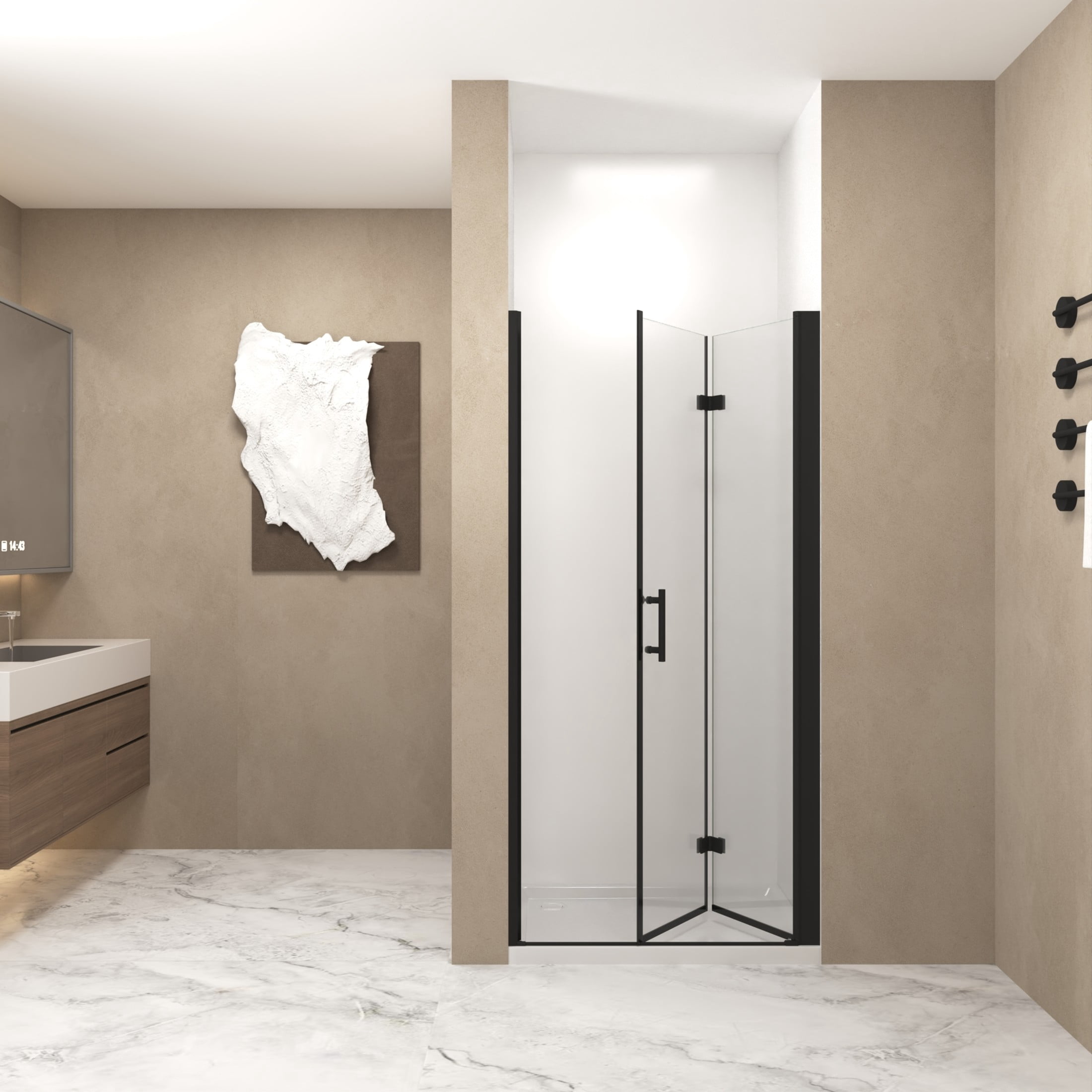 Noble House 34"x72" Bifold Shower Door, Tempered Glass with Aluminum Frame, Matte Black Finish
