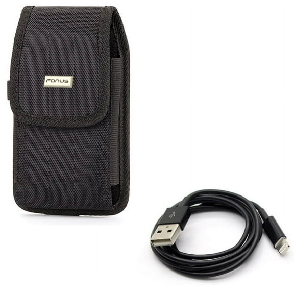 Case Belt Clip w 6ft USB Cable for iPhone XS - Rugged Holster Canvas Cover Pouch, Charger Cord Power Wire Long Sync for iPhone XS