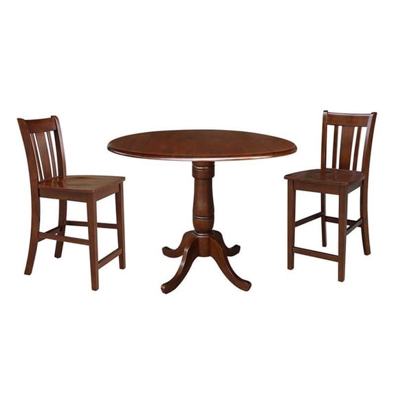 42" Round Pedestal Gathering Height Table with Two Counter Height Stools