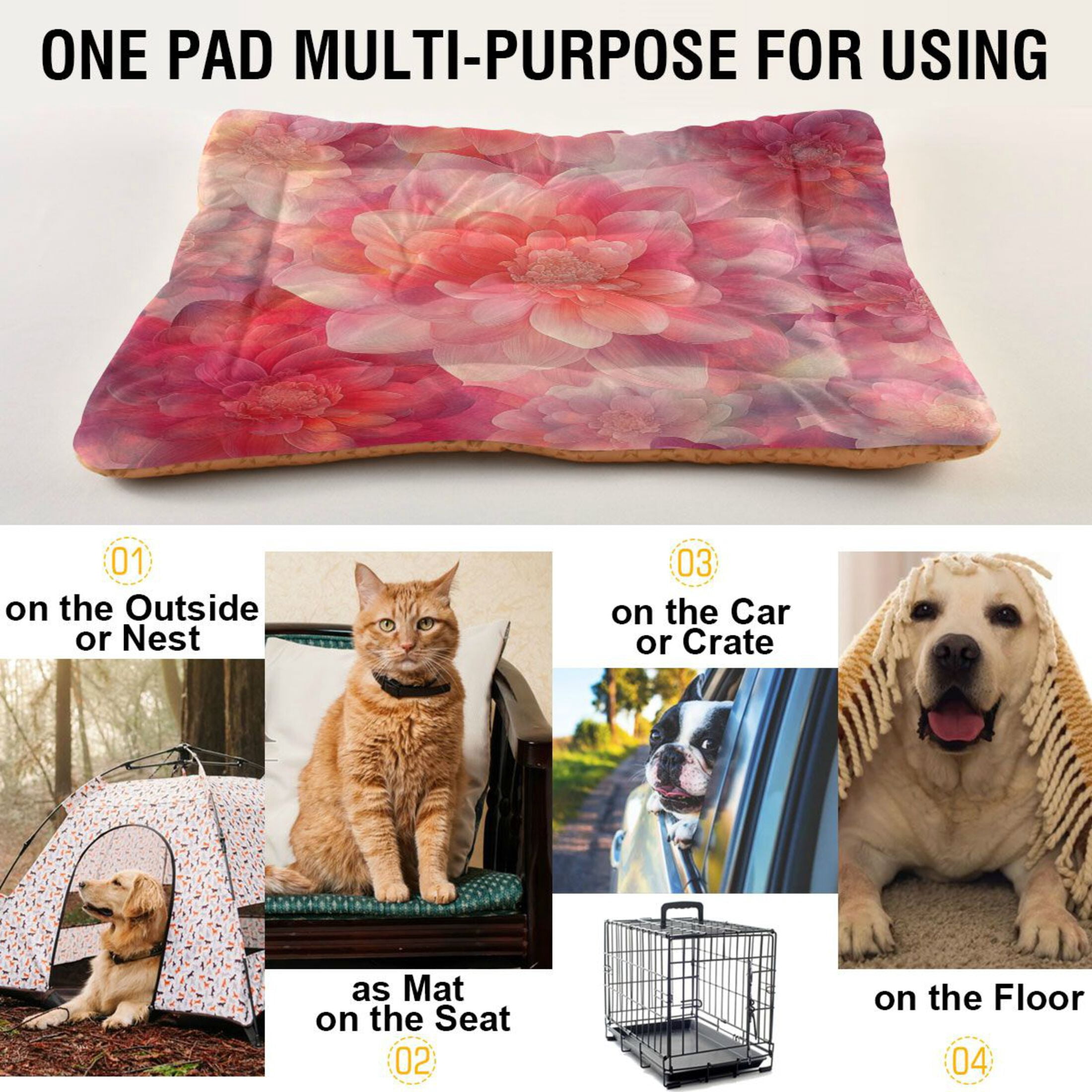 Qxltty Transparent Red Flower Ped Pad Wear-resistant and Hard to Bite Through Sleeping Pad for Small Medium Large Dogs Winter Pet Bed 36×24in