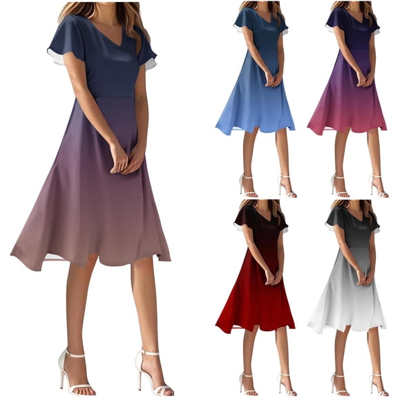 Bovxnpu Summer Dresses for Women, Short Sleeve T Shirt Casual Midi Dresses, Women's V-Neck Short Sleeve Printing Dresses Elegant Casual Comfortable All Occasio Dress
