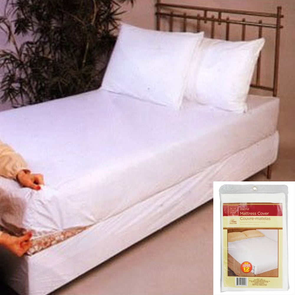 Full Size Mattress Pad Cover 12" Depth Waterproof Plastic Bed Bug Dust