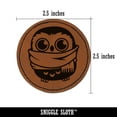 thumbnail image 2 of Cute Little Owl with Big Scarf 2.5" Faux Leather Round Engraved Iron-On Patch - Brown, 2 of 6