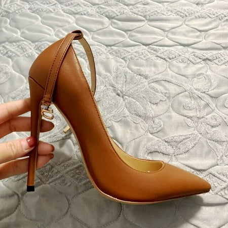 YCNYCHCHY Women Pumps Sexy Black Woman High Heels Elegant Party Heeled Genuine Leather Pointed Toe Luxury Ankle Strap Buckle Shoes